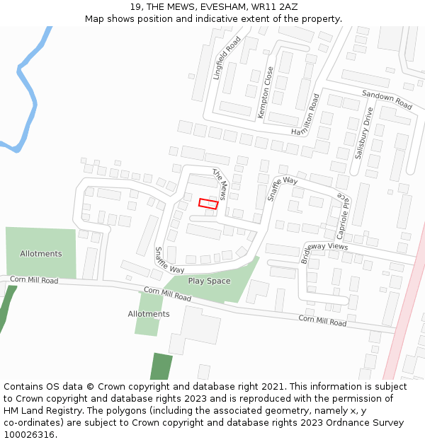 19, THE MEWS, EVESHAM, WR11 2AZ: Location map and indicative extent of plot