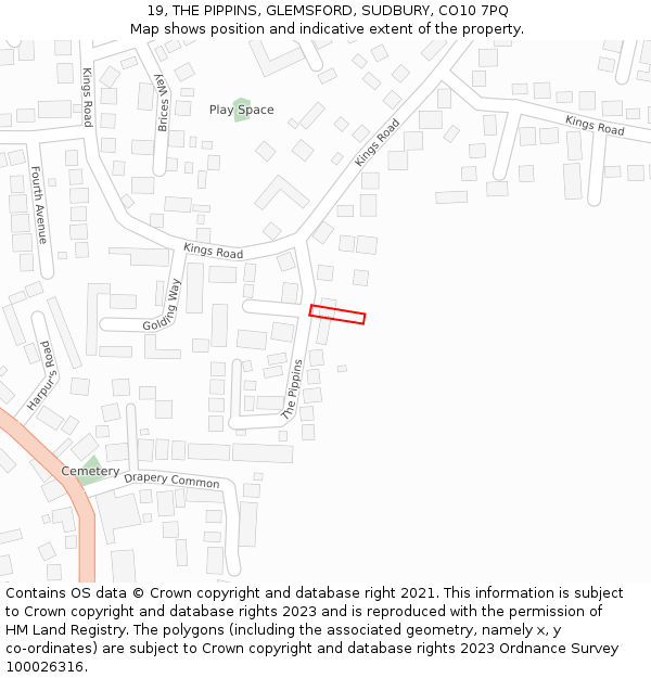 19, THE PIPPINS, GLEMSFORD, SUDBURY, CO10 7PQ: Location map and indicative extent of plot