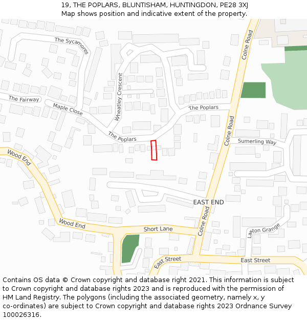 19, THE POPLARS, BLUNTISHAM, HUNTINGDON, PE28 3XJ: Location map and indicative extent of plot