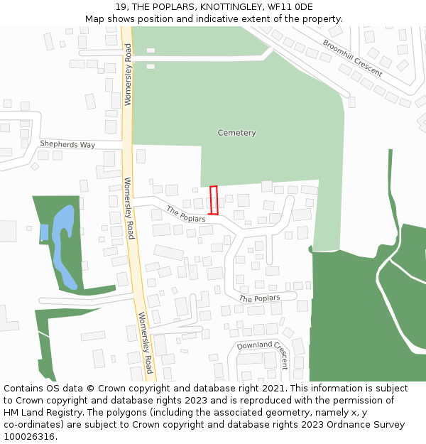 19, THE POPLARS, KNOTTINGLEY, WF11 0DE: Location map and indicative extent of plot
