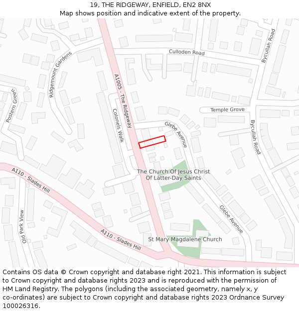 19, THE RIDGEWAY, ENFIELD, EN2 8NX: Location map and indicative extent of plot