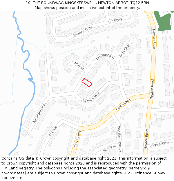 19, THE ROUNDWAY, KINGSKERSWELL, NEWTON ABBOT, TQ12 5BN: Location map and indicative extent of plot