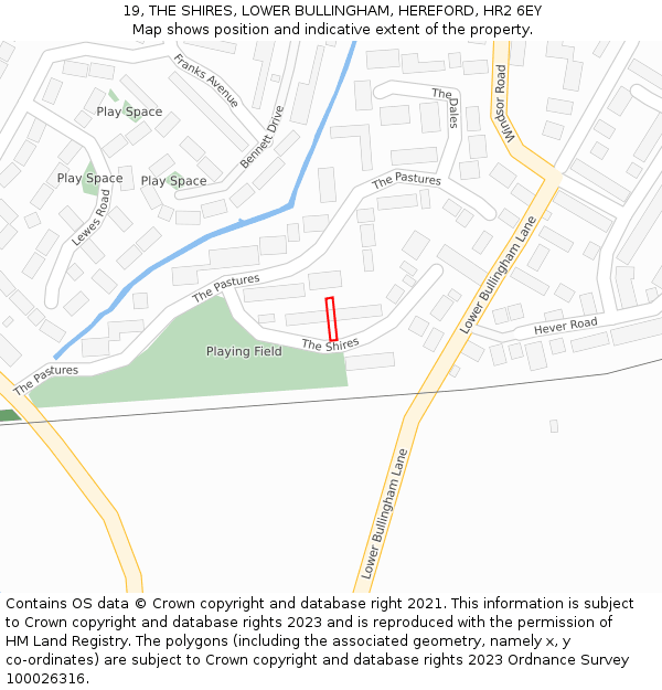 19, THE SHIRES, LOWER BULLINGHAM, HEREFORD, HR2 6EY: Location map and indicative extent of plot