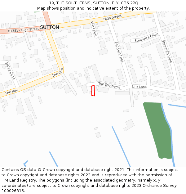 19, THE SOUTHERNS, SUTTON, ELY, CB6 2PQ: Location map and indicative extent of plot