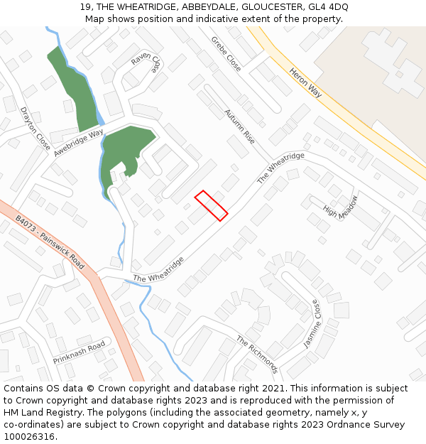 19, THE WHEATRIDGE, ABBEYDALE, GLOUCESTER, GL4 4DQ: Location map and indicative extent of plot