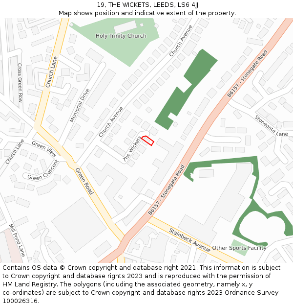 19, THE WICKETS, LEEDS, LS6 4JJ: Location map and indicative extent of plot