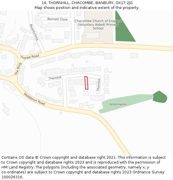 19, THORNHILL, CHACOMBE, BANBURY, OX17 2JG: Location map and indicative extent of plot