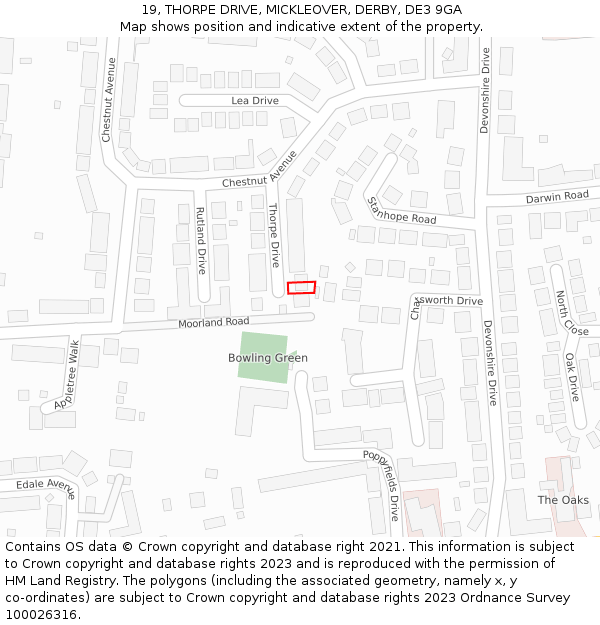 19, THORPE DRIVE, MICKLEOVER, DERBY, DE3 9GA: Location map and indicative extent of plot