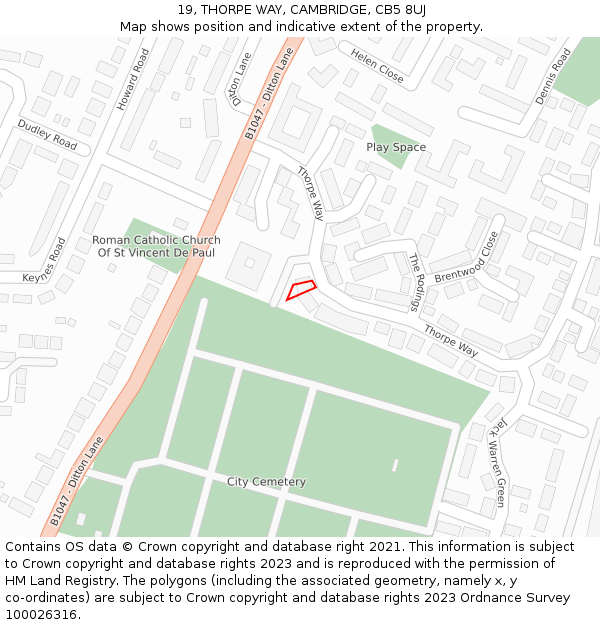 19, THORPE WAY, CAMBRIDGE, CB5 8UJ: Location map and indicative extent of plot