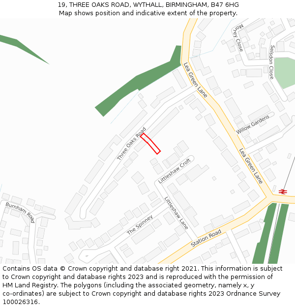 19, THREE OAKS ROAD, WYTHALL, BIRMINGHAM, B47 6HG: Location map and indicative extent of plot