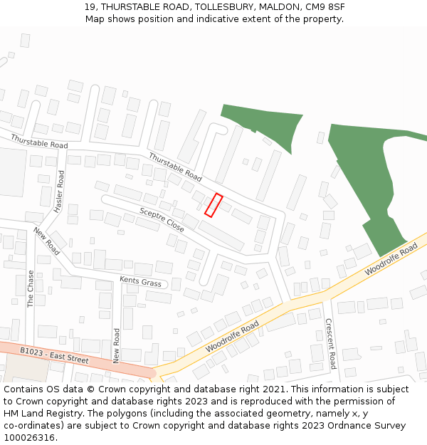 19, THURSTABLE ROAD, TOLLESBURY, MALDON, CM9 8SF: Location map and indicative extent of plot