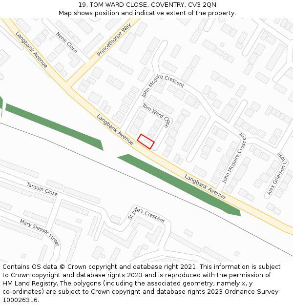 19, TOM WARD CLOSE, COVENTRY, CV3 2QN: Location map and indicative extent of plot