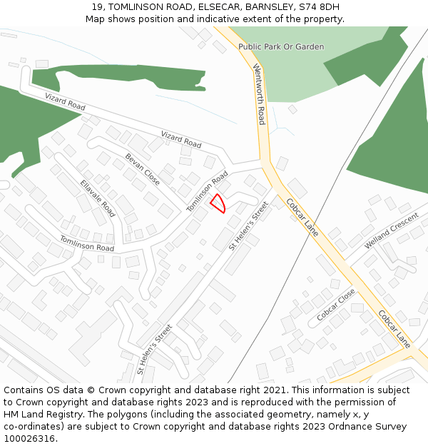 19, TOMLINSON ROAD, ELSECAR, BARNSLEY, S74 8DH: Location map and indicative extent of plot