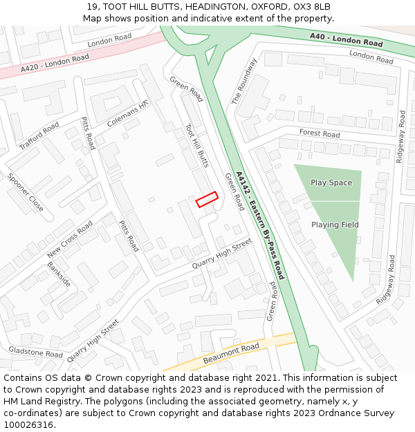 19, TOOT HILL BUTTS, HEADINGTON, OXFORD, OX3 8LB: Location map and indicative extent of plot