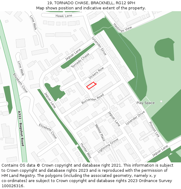 19, TORNADO CHASE, BRACKNELL, RG12 9PH: Location map and indicative extent of plot