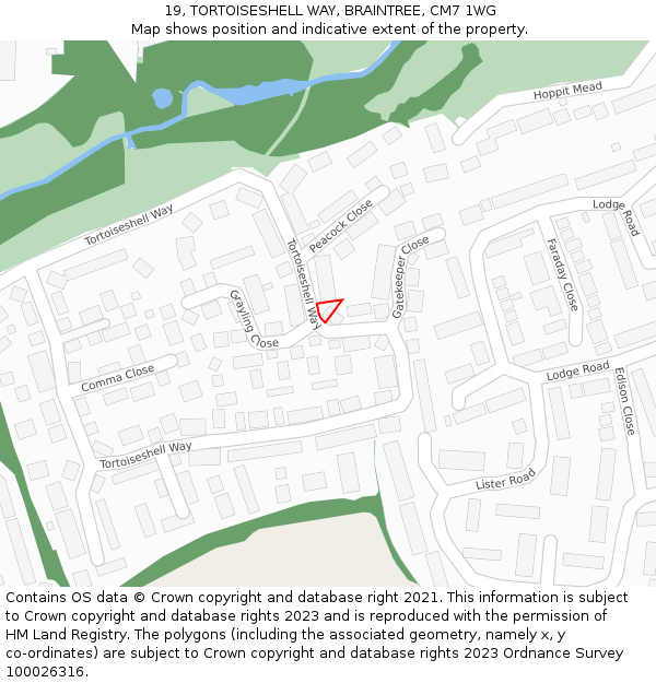 19, TORTOISESHELL WAY, BRAINTREE, CM7 1WG: Location map and indicative extent of plot