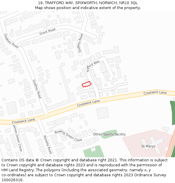 19, TRAFFORD WAY, SPIXWORTH, NORWICH, NR10 3QL: Location map and indicative extent of plot