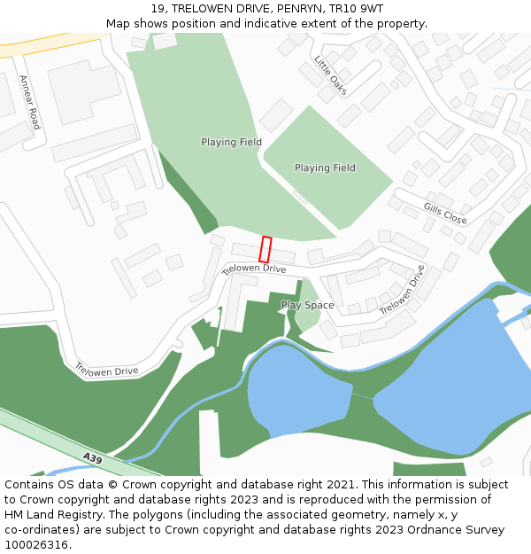 19, TRELOWEN DRIVE, PENRYN, TR10 9WT: Location map and indicative extent of plot