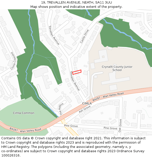 19, TREVALLEN AVENUE, NEATH, SA11 3UU: Location map and indicative extent of plot