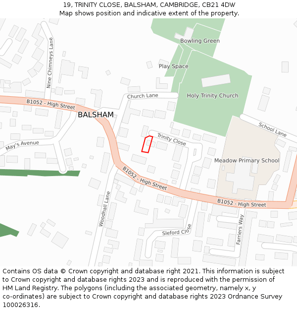 19, TRINITY CLOSE, BALSHAM, CAMBRIDGE, CB21 4DW: Location map and indicative extent of plot