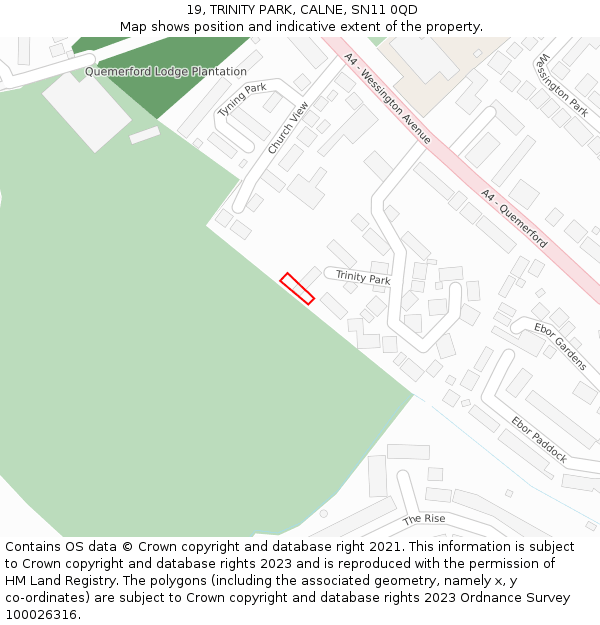 19, TRINITY PARK, CALNE, SN11 0QD: Location map and indicative extent of plot