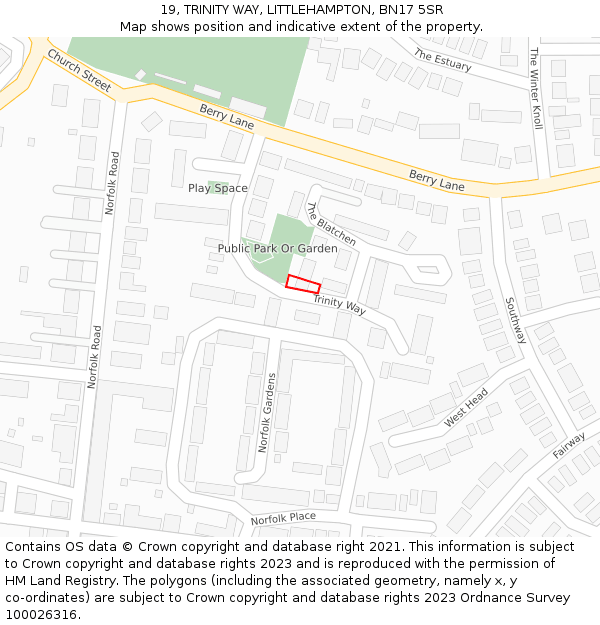 19, TRINITY WAY, LITTLEHAMPTON, BN17 5SR: Location map and indicative extent of plot