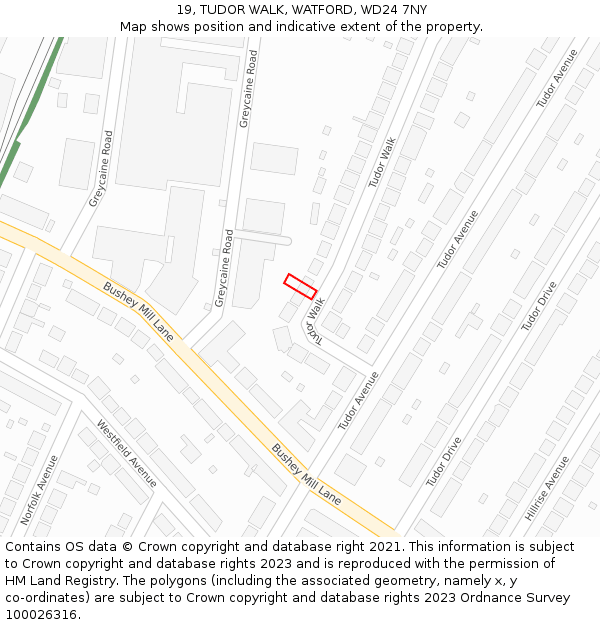 19, TUDOR WALK, WATFORD, WD24 7NY: Location map and indicative extent of plot