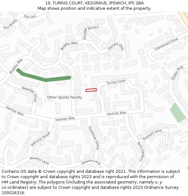 19, TURING COURT, KESGRAVE, IPSWICH, IP5 2BA: Location map and indicative extent of plot