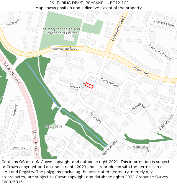 19, TURING DRIVE, BRACKNELL, RG12 7GF: Location map and indicative extent of plot