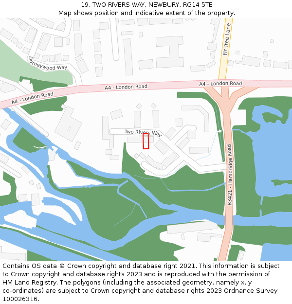 19, TWO RIVERS WAY, NEWBURY, RG14 5TE: Location map and indicative extent of plot