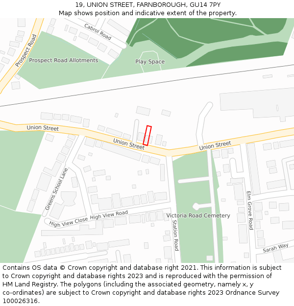 19, UNION STREET, FARNBOROUGH, GU14 7PY: Location map and indicative extent of plot