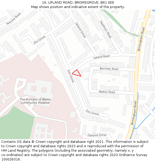 19, UPLAND ROAD, BROMSGROVE, B61 0EE: Location map and indicative extent of plot