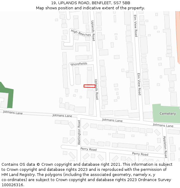 19, UPLANDS ROAD, BENFLEET, SS7 5BB: Location map and indicative extent of plot