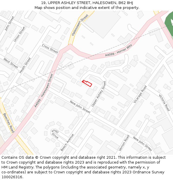 19, UPPER ASHLEY STREET, HALESOWEN, B62 8HJ: Location map and indicative extent of plot