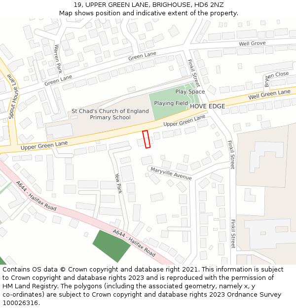 19, UPPER GREEN LANE, BRIGHOUSE, HD6 2NZ: Location map and indicative extent of plot