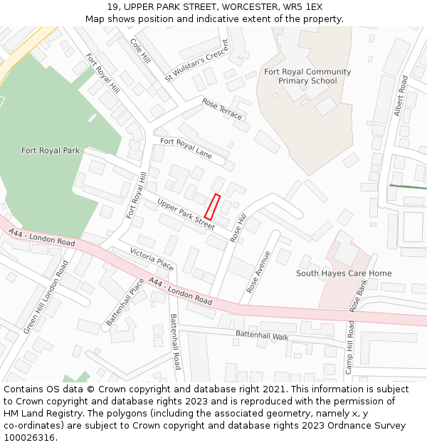 19, UPPER PARK STREET, WORCESTER, WR5 1EX: Location map and indicative extent of plot