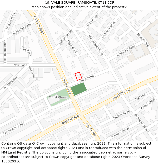 19, VALE SQUARE, RAMSGATE, CT11 9DF: Location map and indicative extent of plot