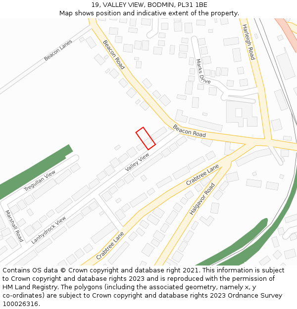 19, VALLEY VIEW, BODMIN, PL31 1BE: Location map and indicative extent of plot
