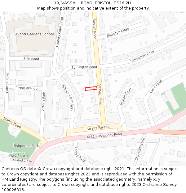 19, VASSALL ROAD, BRISTOL, BS16 2LH: Location map and indicative extent of plot