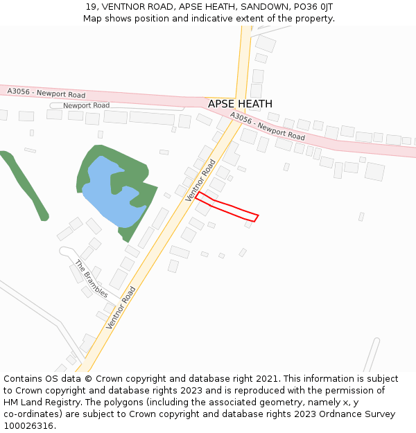 19, VENTNOR ROAD, APSE HEATH, SANDOWN, PO36 0JT: Location map and indicative extent of plot