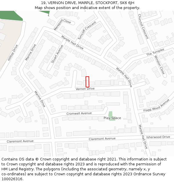 19, VERNON DRIVE, MARPLE, STOCKPORT, SK6 6JH: Location map and indicative extent of plot