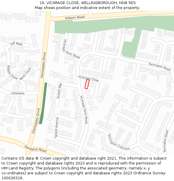 19, VICARAGE CLOSE, WELLINGBOROUGH, NN8 5ES: Location map and indicative extent of plot