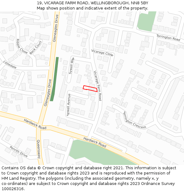 19, VICARAGE FARM ROAD, WELLINGBOROUGH, NN8 5BY: Location map and indicative extent of plot