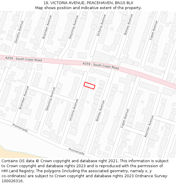 19, VICTORIA AVENUE, PEACEHAVEN, BN10 8LX: Location map and indicative extent of plot