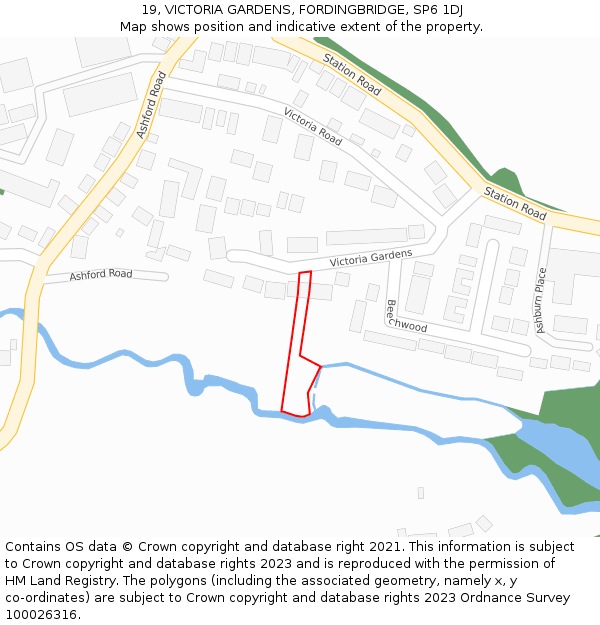 19, VICTORIA GARDENS, FORDINGBRIDGE, SP6 1DJ: Location map and indicative extent of plot