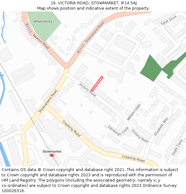 19, VICTORIA ROAD, STOWMARKET, IP14 5AJ: Location map and indicative extent of plot