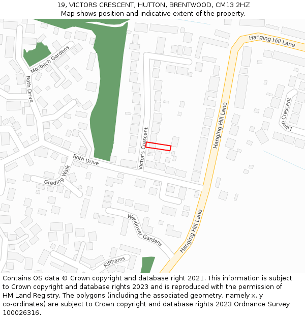 19, VICTORS CRESCENT, HUTTON, BRENTWOOD, CM13 2HZ: Location map and indicative extent of plot