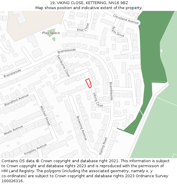 19, VIKING CLOSE, KETTERING, NN16 9BZ: Location map and indicative extent of plot