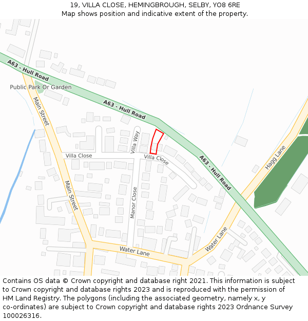19, VILLA CLOSE, HEMINGBROUGH, SELBY, YO8 6RE: Location map and indicative extent of plot