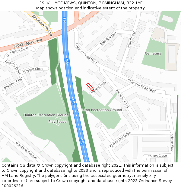 19, VILLAGE MEWS, QUINTON, BIRMINGHAM, B32 1AE: Location map and indicative extent of plot